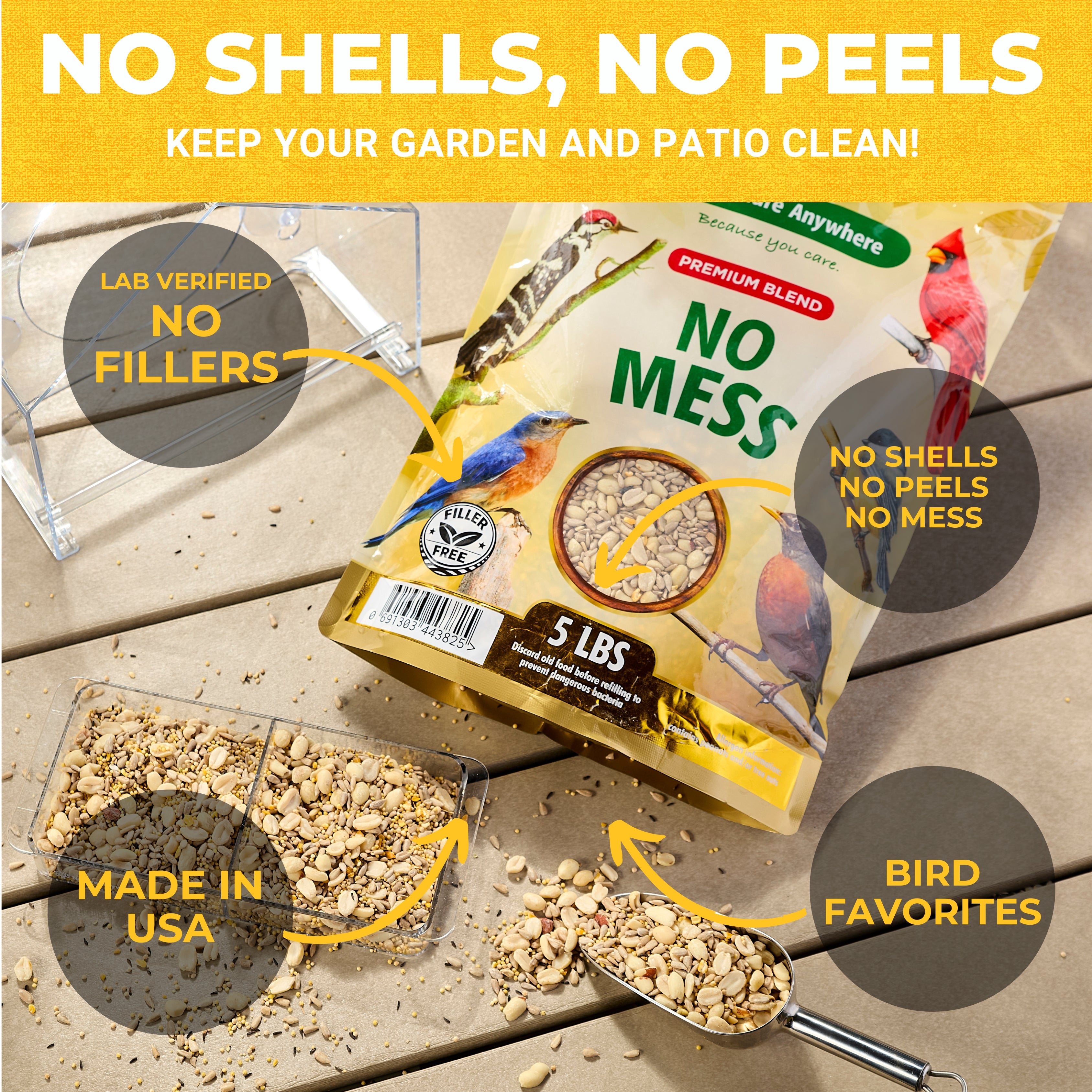 No Mess Premium Shell-free Bird Seed Blend