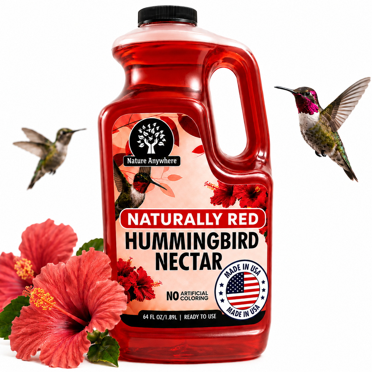 Hummingbird Food, Naturally Red Hummingbird Nectar Ready to Use, 64 oz